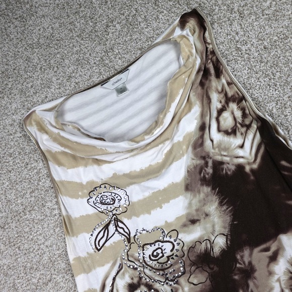 CJ Banks Tops - CJ Banks Womens 1X Brown Tan Floral‎ Tie Dye Striped Cowl Neck Sleeveless Top